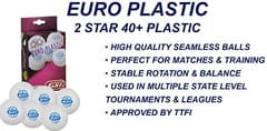 GKI Euro Plastic 40+ Table Tennis Balls, Multicolour (Pack of 6) Standard Size