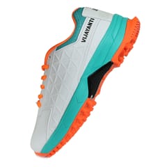 VIJAYANTI CRICKET SHOES SKIPPER RUBBER SPIKE SHOES WHITE / ORANGE