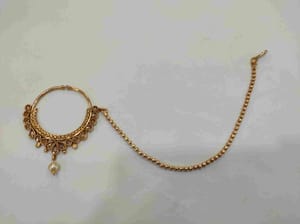 Rajasthani Nath, Round LCT Stone White Droplet Nose Ring