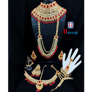 Eye-Catching Red Kundan Bridal Jewellery Set