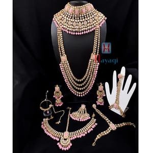 Antique Finish Complete Bridal Set Pink Stone Studded