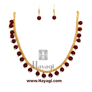 Golden Pearl Red Bead Mala Set