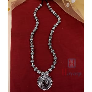Round Pendant Oxidised Thushi Long