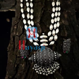 Bormala Oxidised Silver Finish 3 Layer Ethnic Pendant