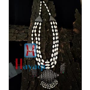 Bormala Oxidised Silver Finish 3 Layer Ethnic Pendant