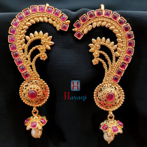 Maharashtrian Ear Cuff Decorated In Square Shape Stone Studded With Jhumki