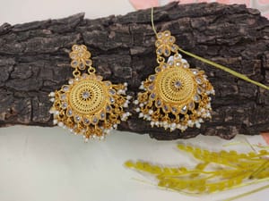Wedding Heavy Earrings In Golden Pearls