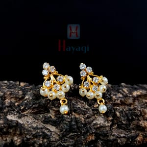 Moti Thushi Tops/Earrings White Stones Studded
