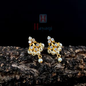 Moti Thushi Tops/Earrings White Stones Studded