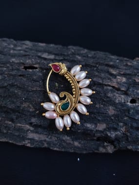 Rice Pearls Nath- Antique Finish Rice Pearl Nath