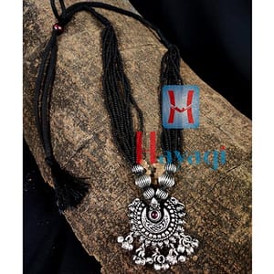 Mangalsutra Chand Pendant Oxidized Pink Stone