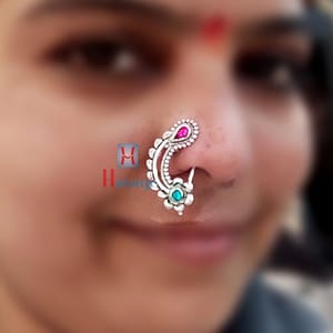Fancy Oxidised Nath With Multi Colour  Stone (Press)