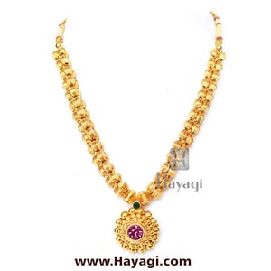 Kolhapuri Thushi Gold Plated Necklace Red Green