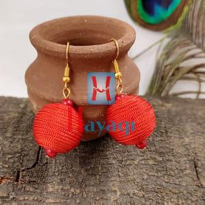 Dangler Thread Red Earrings Round_Hayagi(Pune)