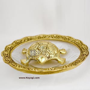 Tortoise in Golden Finish in Glass Plate Gifting Item