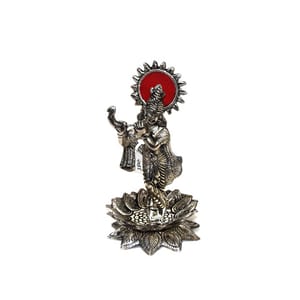Lord Krishna Play Flute Standing In Lotus Flower Statue