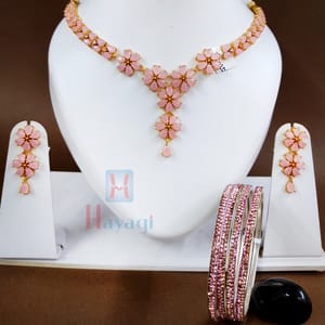 Delicate Pink Necklace Bangles Set