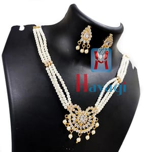 White Stone Pearl Choker Necklace Set