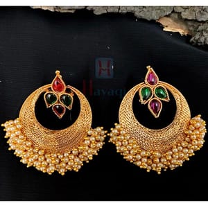 Pearl Embellished Multi Stoned Earring Heavy Look
