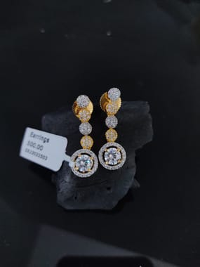 American Diamond Earrings/Dangler In Golden Tone