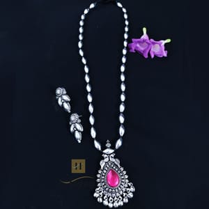 Oxidised Bormaal Single Line With Peacock Pendant