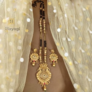 Long Rajwadi Mangalsutra With Designer Earrings