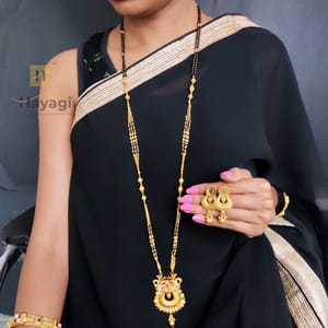Rajwadi Long Mangalsutra And Earrings Set