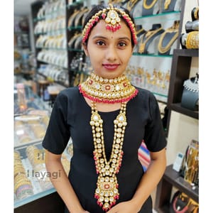 Bridal Jewellery- Golden Polki Red Beads Set Online