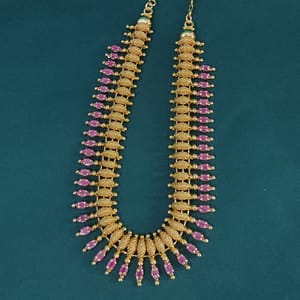 Golden Short Necklace Wedding Wear Pink Stoned