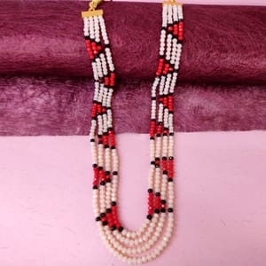 Crystal Mala- Combination Of Cream-Red-Black Crystals Beads