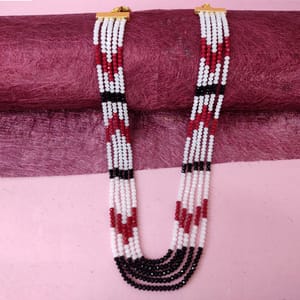 Fashionable Mala- Combination Of White-Red-Black Crystals Beads