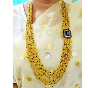 Golden Beads Broad Mala Multilayered With Side Pendant