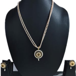 Pearl Pendant Set- Round Pendant Navy Blue Stoned