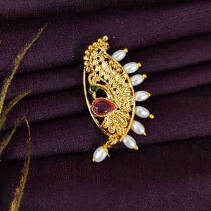 Peacock Designer Nath Rice Pearls Decorated