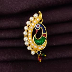 Peacock Nath- Pearls Studded Peacock Designer Nath