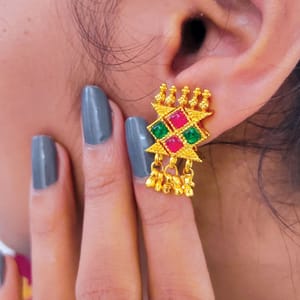 Traditional Earrings- Golden Tops With Multicolor Stones