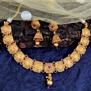 Rajwadi Short Necklace Hexagon Shape Designed