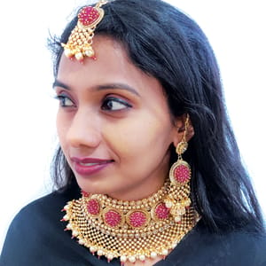 Red Crystal Heavy Look Bridal Choker Necklace Set