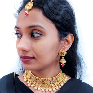 Antique Choker With Earrings And Maang Tikka