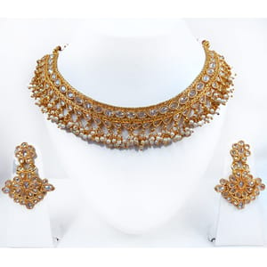 Pearl Studded Short Necklace-Earrings Set