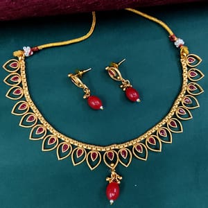 Short Necklace Leaf Design Rajwadi Polish