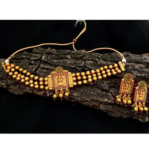 Traditonal Short Necklace With  Temple Laxmi Pendant