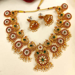 South Indian Matte Necklace Set Kemp Jewellery