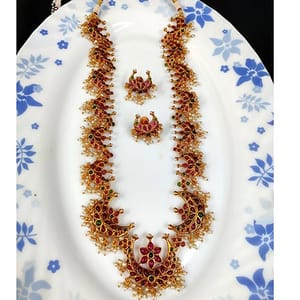 Multi Chand Designed Long Necklace Kemp Stone Studded