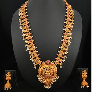 Laxmi Pendant Pearl Long Bridal Necklace