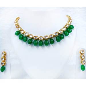 Meenakari Kundan Green Beads Necklace