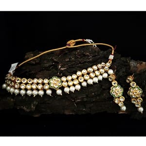 Kundan Necklace 2 line White Pearl Set Online