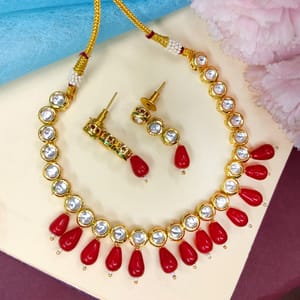 Meenakari Kundan Red Beads Short Necklace