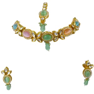 Meenakari Kundan Collar Necklace Set With Beads