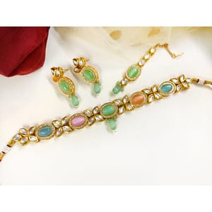 Meenakari Kundan Collar Necklace Set With Beads